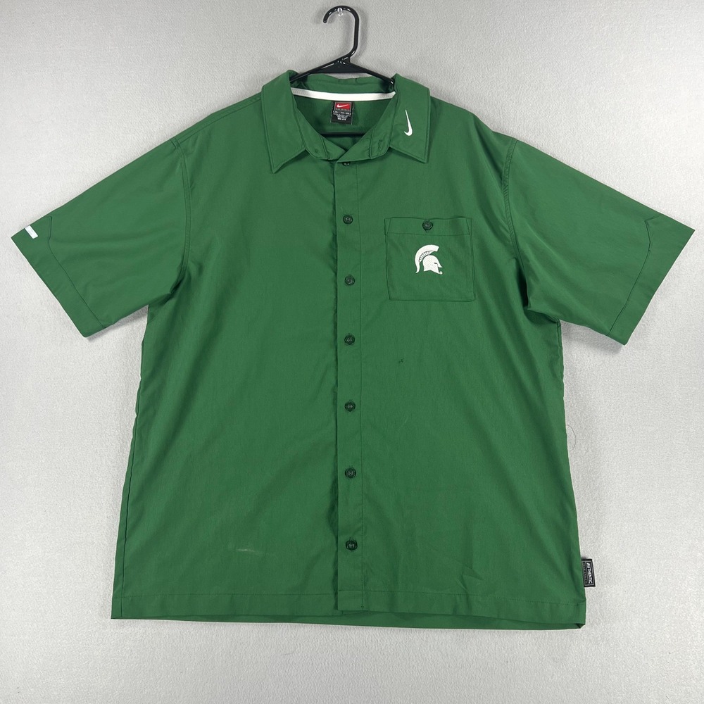 Vintage Y2K Team Nike Michigan State Green‎ Polo Button Down Mens Size XL